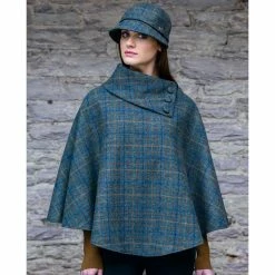 Buy 🥰 Celtic Killarney Wool Tweed Poncho: Blue-Green Plaid 🎉