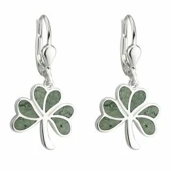 Deals 👍 Celtic Silver Connemara Marble Shamrock Earrings ❤️