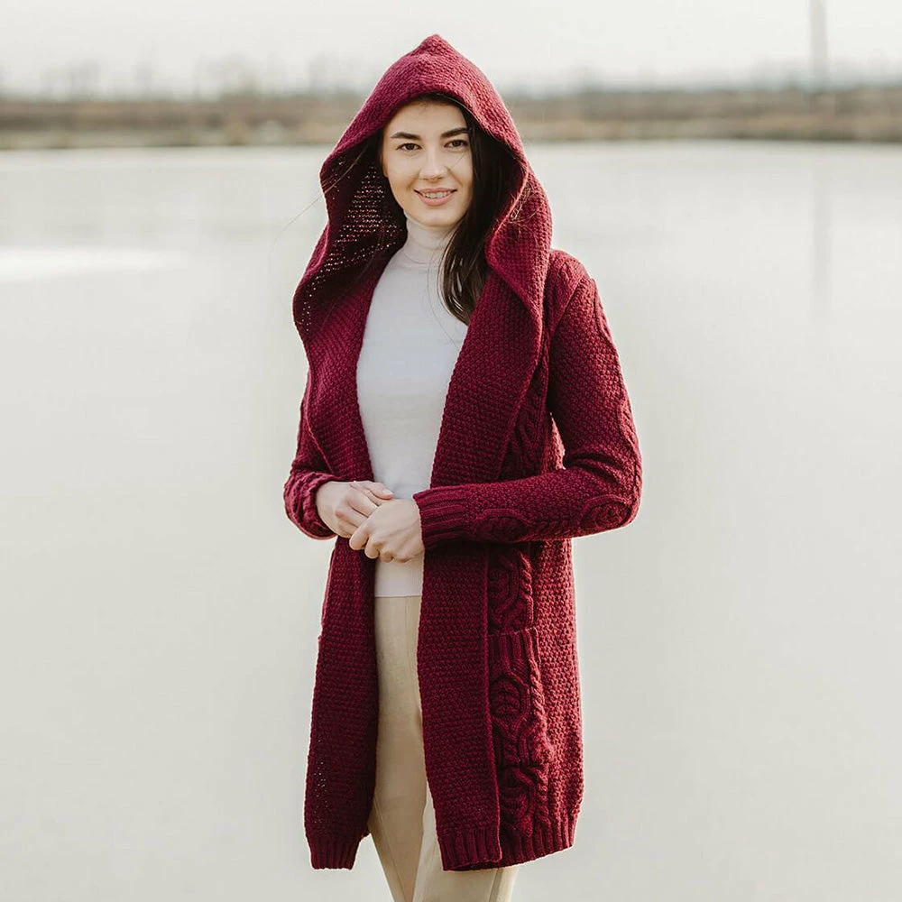 Buy ✨ Celtic Merino Wool Hooded Sweater: Burgundy 🤩 2 Buy ✨ Celtic Merino Wool Hooded Sweater: Burgundy 🤩 - Image 2