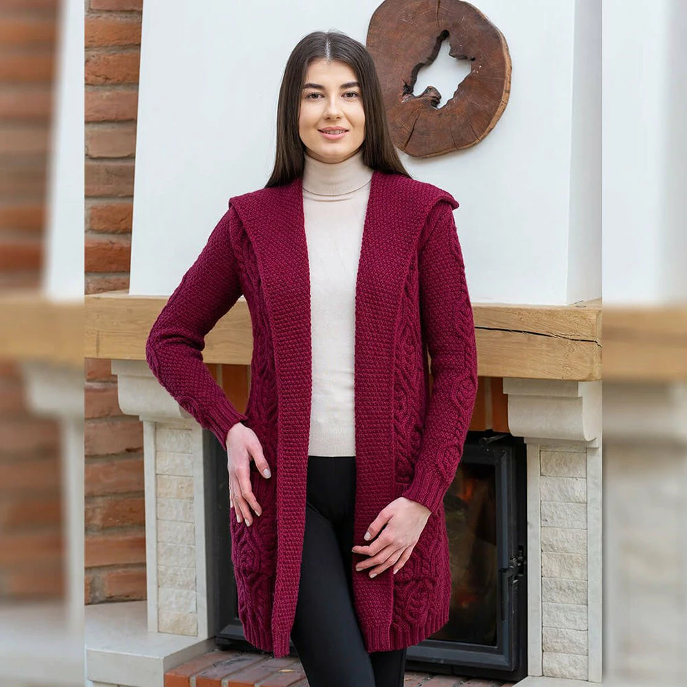 Buy ✨ Celtic Merino Wool Hooded Sweater: Burgundy 🤩 1 Buy ✨ Celtic Merino Wool Hooded Sweater: Burgundy 🤩