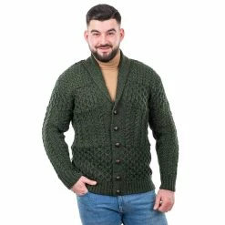 Cheap 😍 Celtic Aran Merino Wool Cardigan Sweater: Green 🎉